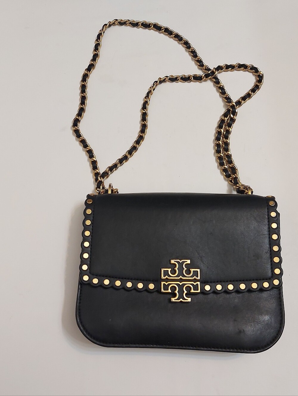 Tory Burch Black Leather Studded Crossbody Shoulder Bag